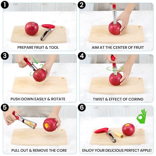 SCHVUBENR Premium Apple Corer Tool - Easy to Use and Clean - Sturdy Apple Core Remover with Sharp Serrated Blades - Stainless Steel Corers for Apple and Pear - Core Fruits with Ease(Red)