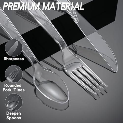 100 Count Plastic Silverware Heavy Duty 50Forks50Spoons | Shatterproof BPA-Free Disposable Cutlery Heat Resistant Disposable Plastic Utensils for Catering & Events, Party Supplies