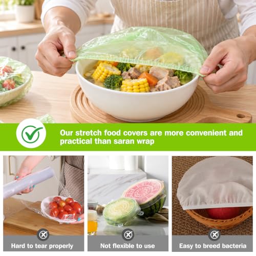 Mwellewm 60Pcs Elastic Bowl Covers Saran Wrap Plastic Reusable Food Covers | 3 Sizes,BPA Free,Colorful,Alternative to Foil & Plastic Wrap,Stretch Bags for Bread Proofing Outdoor Picnic Sourdough Starter