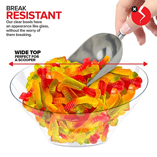 20oz Clear Plastic Serving Bowls (4 Pack) Medium Disposable Candy Dishes, Buffet Containers, Chips, Popcorn, Snacks, Mints, Salad Bar, Snack Bowl, Parties, Office Desk, Bridal Shower, Party Supplies