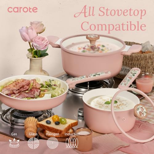 CAROTE 37pcs Ceramic Cookware Set, Nonstick Pots and Pans Set