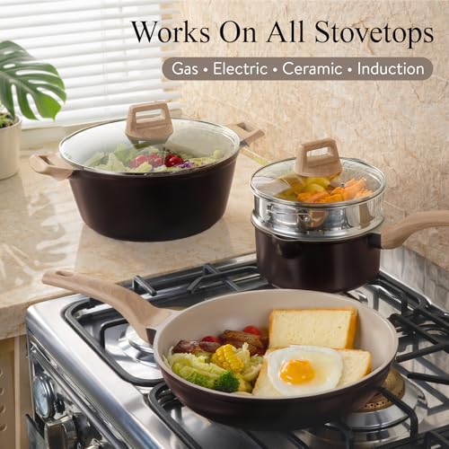 CAROTE 21pcs Ceramic Cookware Sets, Pots and Pans Set
