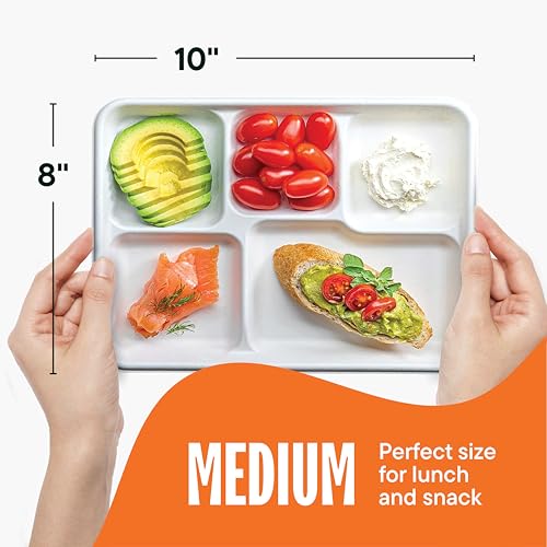 100% Compostable 5-Compartment Tray [125-Pack] Heavy Duty Bagasse Plates | Eco-Friendly Biodegradable School Lunch Tray Made of Sugar Cane Fibers, PFAS-Free & BPI Certified White Divided Platter