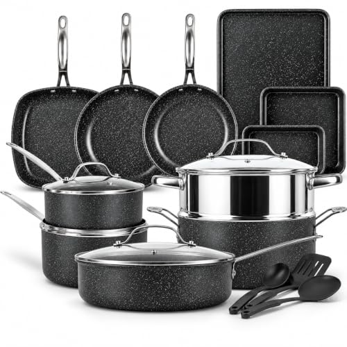 GRANITESTONE 20pc Pots and Pans Set Non Stick Cookware Set, Diamond Infused