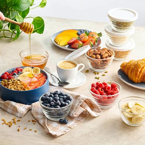 Le’raze 16pc Set of Small Glass Prep Bowls with Airtight Lids, Custard Cups | 8oz, Stackable, Durable, Dishwasher Safe, Freezer Safe, 100% Food Grade, Lead and BPA Free, Secure Packaging, Eco-Friendly