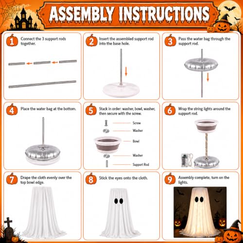 Celltestria 2PCS Halloween Glowing Ghost Candy Bowl Holder for Outdoor | 8 Lighting Modes Halloween LED Ghost Candy Holder Stand for Front Door Porch Outdoor Indoor Party Decor
