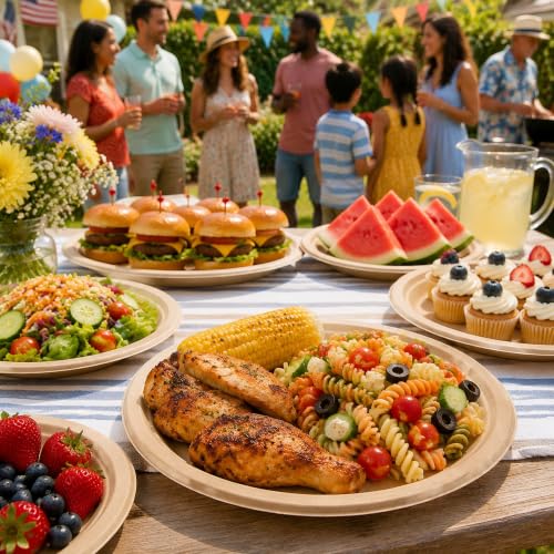 Compostable Paper Plates: 9 Inch 125 Pack Heavy Duty Disposable Plates | Soak & Cut Proof, Bagasse Biodegradable Eco-Friendly Sugarcane Dinner Plates for Daily Party, Natural Brown