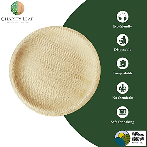 Charity Leaf Disposable Bamboo 8" Round Plates (50 pieces) Bamboo Serving Platters, Disposable Boards, Eco-Friendly Dinnerware For Weddings, Catering, Events