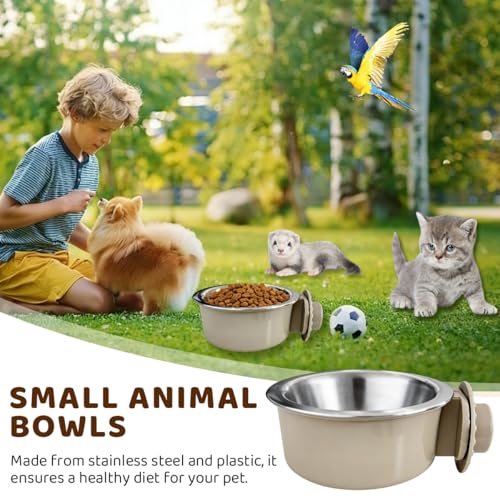 2Pcs Pets Lightweight Stainless Steel Bowl,Removable Stainless Steel Pet Hanging Food Water Feeder Bowl for Puppy Dog Cat Rabbit Ferret Bird Gunea Pigs (Gray-Small)