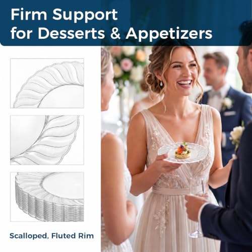 Ricvan Clear Plastic Dessert Plates, 6.25 Inch, 100 Pack, Heavy Duty | BPA-Free Hard Plastic Plates for Desserts and Appetizers; Disposable or Hand Washable for Parties, Weddings and Catering