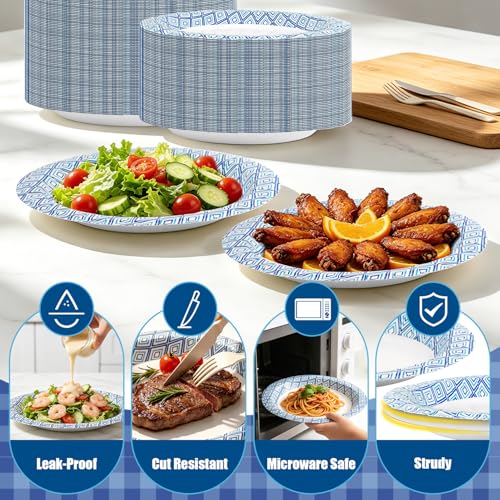 Charmount 10 Inch Disposable Blue Paper Plates - 300 Count | Soak Proof, Cut Proof Heavy Duty Dinner Plates for Party, Picnic, Family Gatherings, Everyday Use