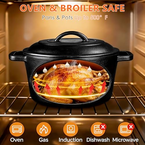 Cast Iron Set 6 Piece, PFAS-Free, Pre-Seasoned Pots and Pans Set