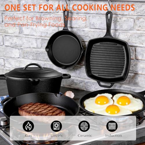 Cast Iron Set 6 Piece, PFAS-Free, Pre-Seasoned Pots and Pans Set