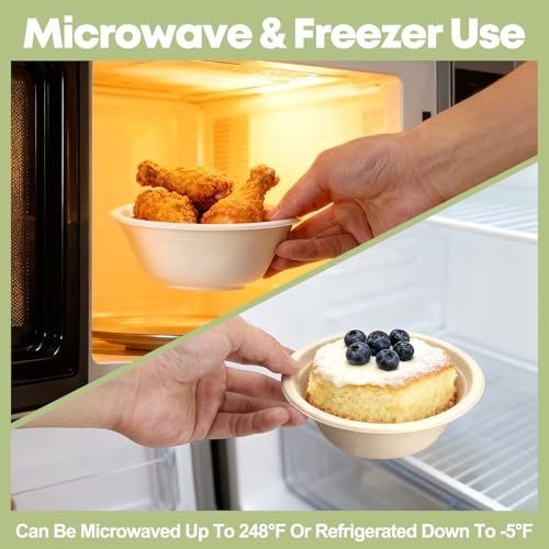 W&Y 12 oz Paper Bowls Disposable 100-Count, Compostable Bagasse Bowls | Heavy-Duty, Microwave-safe, Sugarcane Fibers, Suitable for dessert, Soup, Cereal, Salad, Ice cream, and hot or cold use