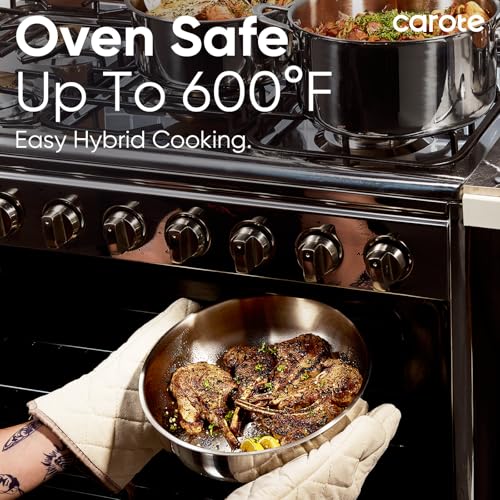 CAROTE 18pcs Tri-Ply Stainless Steel Cookware Set with Detachable Handle