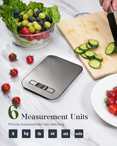 Tcsxady Food Scale, Digital Kitchen Scale with Grams & Ounces Units, 11lb | Digital Scale with 6 Units, LCD Display and Tare Function, Compact Design for Baking, Cooking, Meal Prep, 304 Stainless Steel