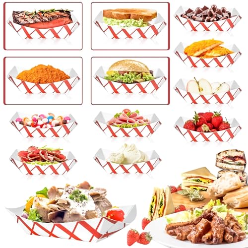 MotBach 100 Pack 2Lb Paper Food Boat Trays Disposable Paper Boat Plate Containers, Kraft Food Serving Tray Boats Baskets Bowls for Snack Popcorn Dessert BBQ Hot Dog Sandwich Burger Taco Fries Nacho