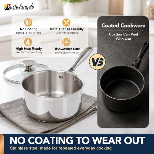 Michelangelo 5-Piece 304 Stainless Steel Cookware Set, Induction Compatible