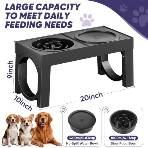 XIAZ Elevated Dog Bowls Large Breed Raised Dogs Bowl Stand Large/Medium Sized Dog Slow Feeder Dogs Bowls Food Water Stands 5 Heights Adjustable 9/11/12/14in Pet Feeder Dish Station