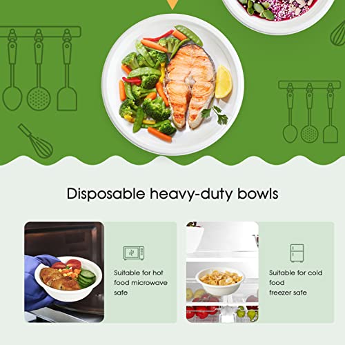 ECOLipak 150 Pack 12 oz Compostable Paper Bowls Disposable, White | Heavy-Duty Biodegradable Bowls Made of Natural Sugarcane Bagasse, Perfect for Milk Cereals, Snacks, Salads, Desserts, Soups
