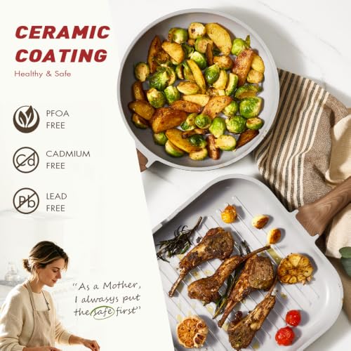 CAROTE 29pcs Ceramic Cookware Sets, Pots and Pans Set Gray