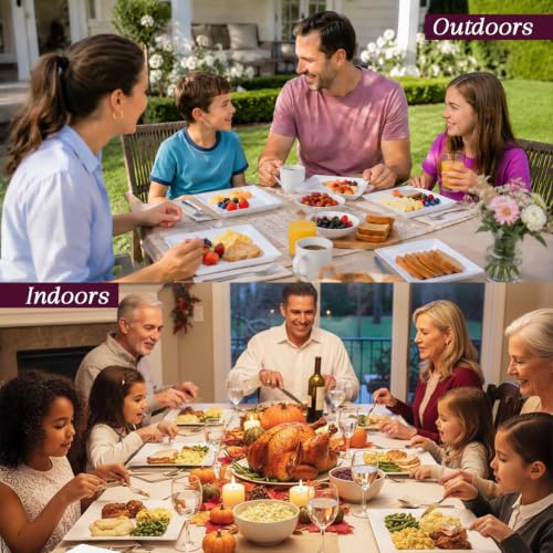 [60 PCS] Square Plastic Plates for Party | White Disposable Plastic Plates | 9.5-Inch 30 Dinner & 6.5-Inch 30 Salad Plates | Hard Plastic Plates Disposable for Parties, Wedding, Christmas & Thanksgiving