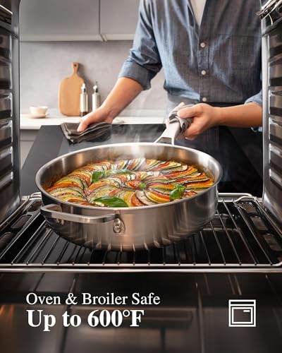Stainless Steel Cookware Set,Tir-Ply Pots and Pans Set,10 Pcs Stainless Steel Induction Kitchen Cookware Sets,PFOA Free, Frying Pans, Au Gratin Pan,Saute Pan & Stock Pot,Compatible with All Cooktops