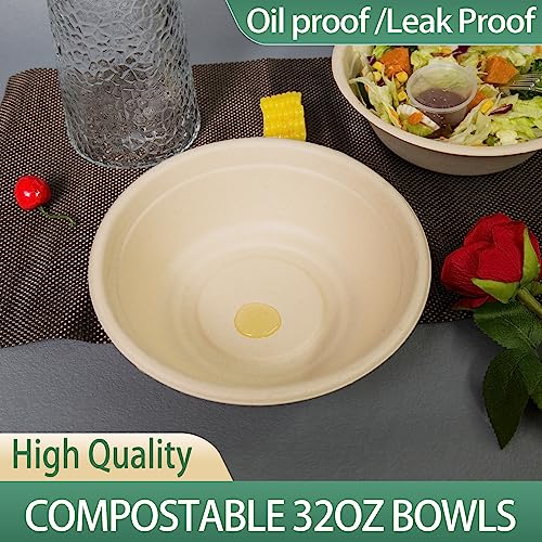 emlifepak 32oz Disposable Salad Bowls 150Pack, Big Paper Bowls, Large, Heavy-Duty, Eco-Friendly, Bulk Pack, Compostable Bowls, Biodegradable Made of Sugar Cane Fibers,Perfect For Salad