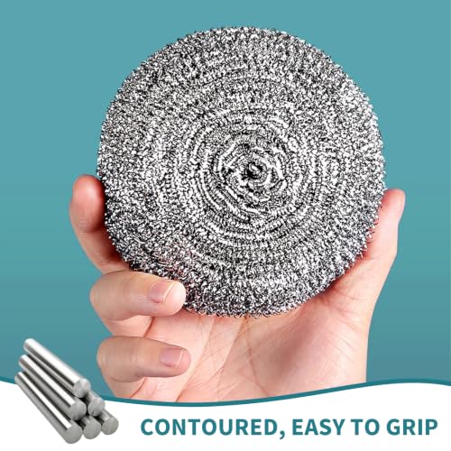12Pcs Steel Wool Scrubber Pads for Cleaning Dishes, Pans, Pots, Ovens, Grills, Sinks - Stainless Steel Scrubbers for Kitchen, 12 Pack