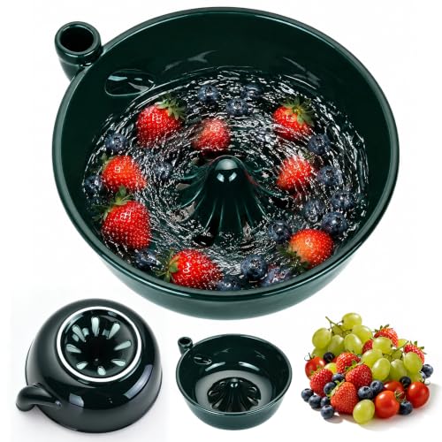 Ceramic Berry Washing Bowl with Auto-Spin Swirl Drainage | Self-Rinsing Fruit Bowl, Multi-Functional Berry Colander for Strawberries, Blueberries, and Grapes