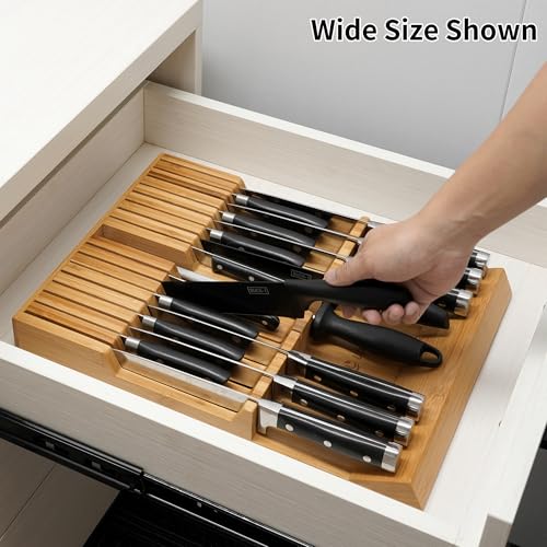 Utoplike In-drawer Knife Block Bamboo Kitchen Knives Drawer Organizer Large | Holder Storage for Steak, Paring, Bread Knives, Holds Up to 16 Knife & 1 Sharpening Steel (Knives & Sharpening Not Included)
