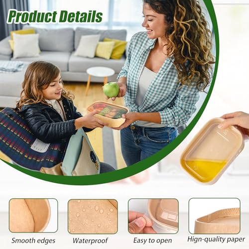 50 Disposable Meal Prep Containers 29oz Kraft Paper Bowls with Lids & Forks | Leak-Proof, BPA-Free, Freezer & Microwave Safe, Disposable Food Containers for Lunch, Deli Salad, Snack, Meal Prep & Takeout