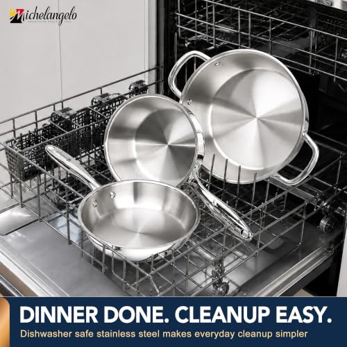 Michelangelo 5-Piece 304 Stainless Steel Cookware Set, Induction Compatible