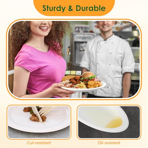 FEHHTO 100% Compostable Oval Paper Plates, 12.5Inch 50Pack Disposable Heavy Duty Bagasse Platters Eco-Friendly Biodegradable Sugarcane Plates for BBQ, Party, Picnic - Off White