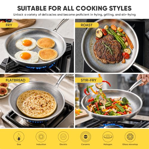 Okura Titanium Pans for Cooking, Titanium Cookware, 12" Frying Pan Hammered Design with Lid, Non-Toxic Pro Pan PFAS/PFOA/PTFE Free, Dishwasher&Oven Safe, Induction Compatible