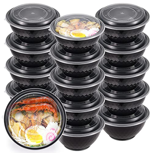 Kitch’nMore 36oz Extra-Thick Meal Prep Bowls with Lids, Plastic Containers with Clear Covers for Noodles, Poke Bowl, Salad, Soup - Freezer, Microwave & Dishwasher-Safe (30Pack)