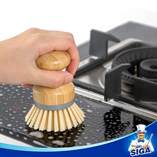 MR.SIGA Bamboo Palm Brush, Dish Scrub Brush, Bamboo Dish Brush, Pack of 2 | Scrub brush for dishes, pans, pots, kitchen sink cleaning, palm scrubber, palm scrub brush, dish scrubber