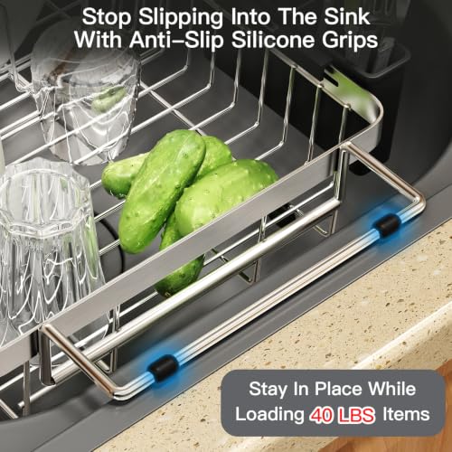 MAJALiS Expandable Dish Drying Rack Over The Sink with Anti Slip Grip | Stainless Steel Dish Drainer for Small Kitchen, Apartment, RV, Counter Space Saving, Perfect Fit, Anti-Slip, Rustproof