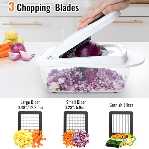 8-Blade Cook Tool & Gadget Sets, Egg Slicer Chopper Grater Set, White | Egg Slicer Vegetable Chopper Mandoline Food Grater with Container for Onion, Veggie Salad