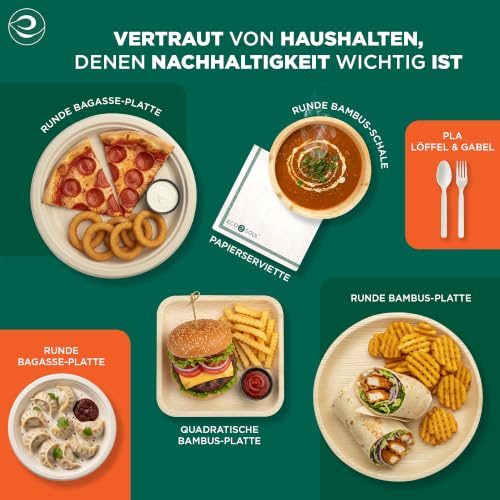 ECO SOUL 7 & 10 Inch Disposable Bamboo Bundle Plates (50 Pack) | Premium, Natural, Food-Safe, Heavy Duty, Compostable, Eco-Friendly, Biodegradable,Parties, Weddings, BBQs