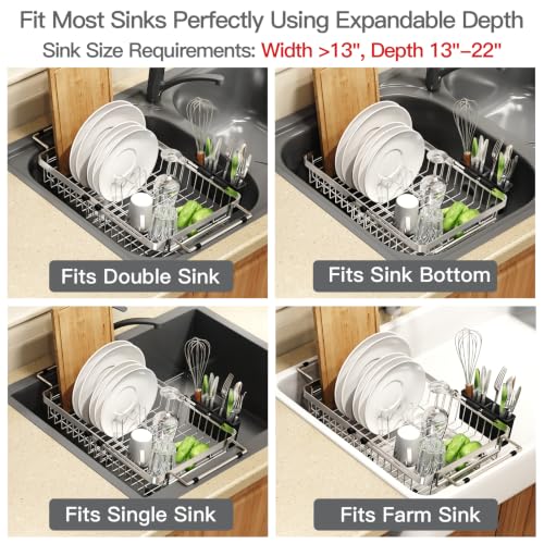 MAJALiS Expandable Dish Drying Rack Over The Sink with Anti Slip Grip | Stainless Steel Dish Drainer for Small Kitchen, Apartment, RV, Counter Space Saving, Perfect Fit, Anti-Slip, Rustproof