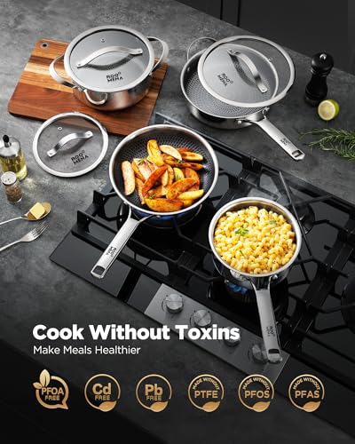 Pots and Pans Set Hybrid Stainless Steel, 10PC Nonstick Cookware Set