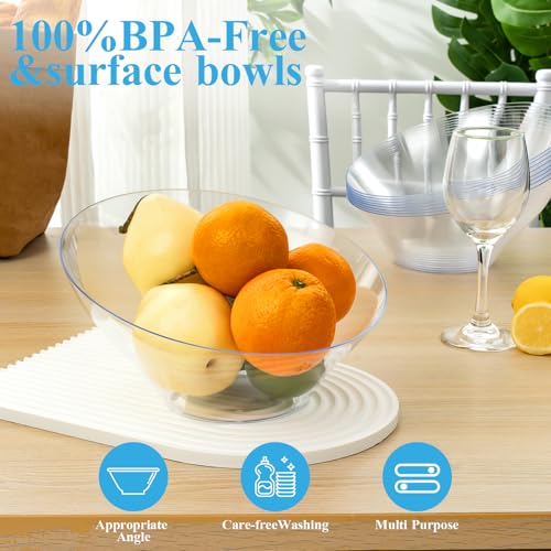BESTVIP 54 Oz Clear Plastic Angled Serving Bowls, 12 Pack | Disposable Bowls for Chips, Snacks, Fruit & Salad, Perfect for Parties, Catering, Daily Use, Halloween & Christmas