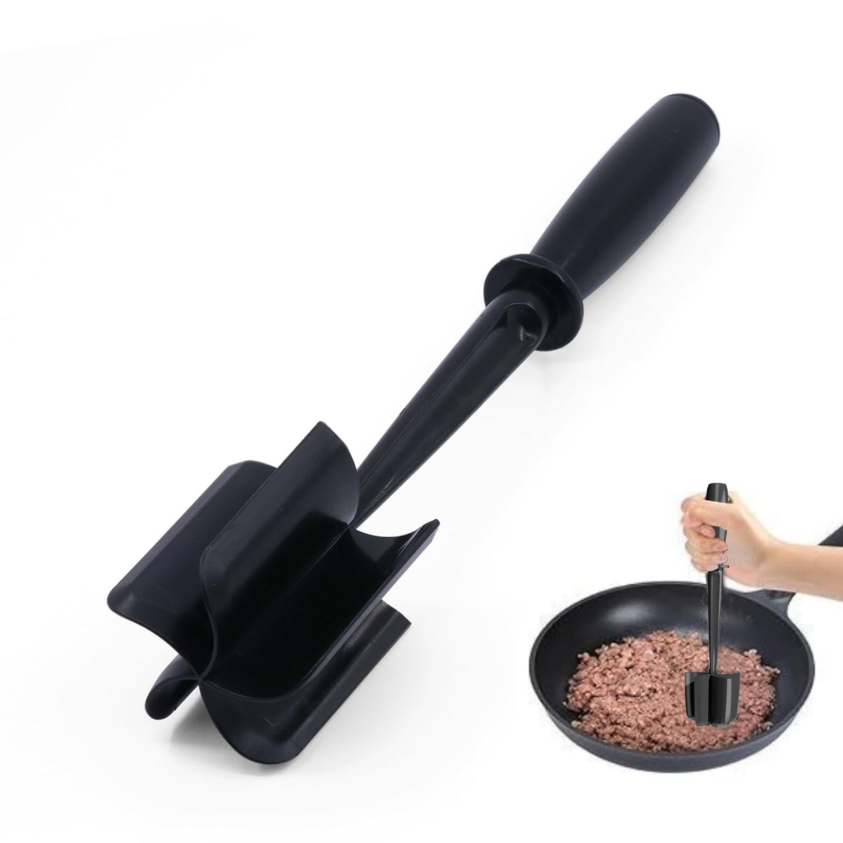 Meat Chopper, 5 Curve Blades Ground Beef Smasher, Heat Resistant Hamburger Smasher Tool, Nylon Potato Masher Utensil, Ground Meat Chopper, Meat Separator Tool for Hamburger, Non Stick Mix Chopper