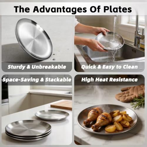 2-Pack Stainless Steel Basic Cat Bowls, Whisker-Friendly Thickened 6.7" Shallow Food Plates, 3M Adhesive Non-Slip Fixed Base, for Home/Outdoor Use with All Foods for Cats, Kittens & Small Pets