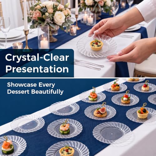 Ricvan Clear Plastic Dessert Plates, 6.25 Inch, 100 Pack, Heavy Duty | BPA-Free Hard Plastic Plates for Desserts and Appetizers; Disposable or Hand Washable for Parties, Weddings and Catering