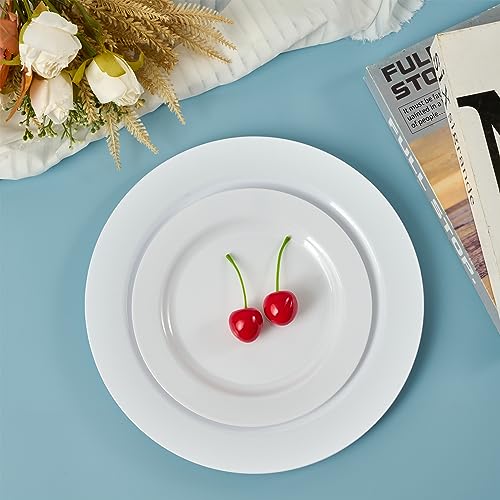 FOCUSLINE 100 White Plastic Plates, 10" Disposable Heavy Duty Dinner Plates | Premium Hard Plastic Plates Fancy Disposable White Dinner Plates for Weddings, Parties and Events