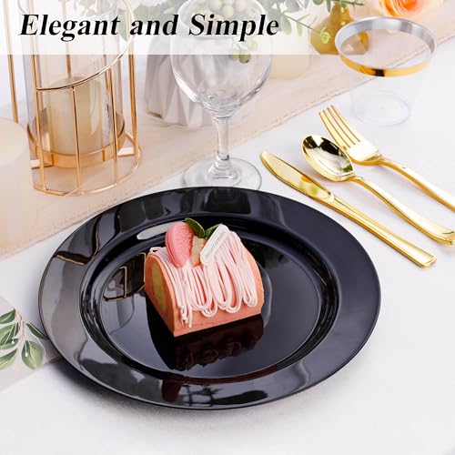 Bestluck 100PCS Black Plastic Dinner Plates 10 Inch for 100 Guests | Premium Hard Disposable Plates for Party, Wedding for Party, Graduation, Wedding,Easy Clean & Reusable