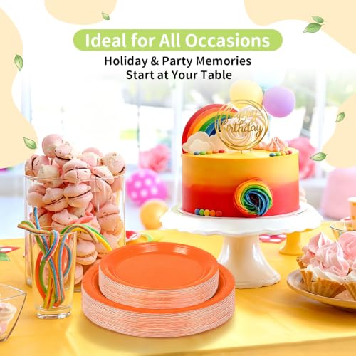 LANLISA Orange Paper Plates - Disposable Plates for Party, 25-9" & 25-7" | Dessert Cake Dinner Plates for Birthday, Halloween, Thanksgiving, Fall, Graduation