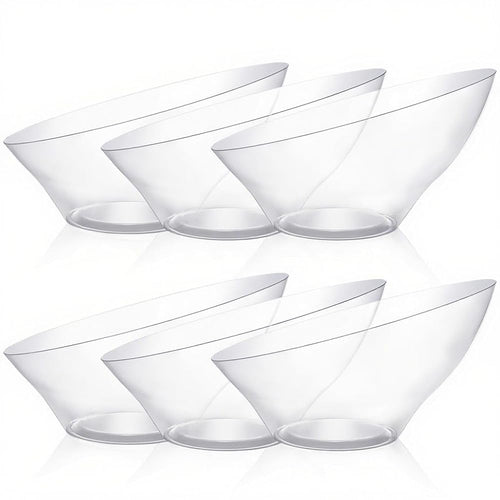 BESTVIP 54 Oz Clear Plastic Angled Serving Bowls, 12 Pack | Disposable Bowls for Chips, Snacks, Fruit & Salad, Perfect for Parties, Catering, Daily Use, Halloween & Christmas